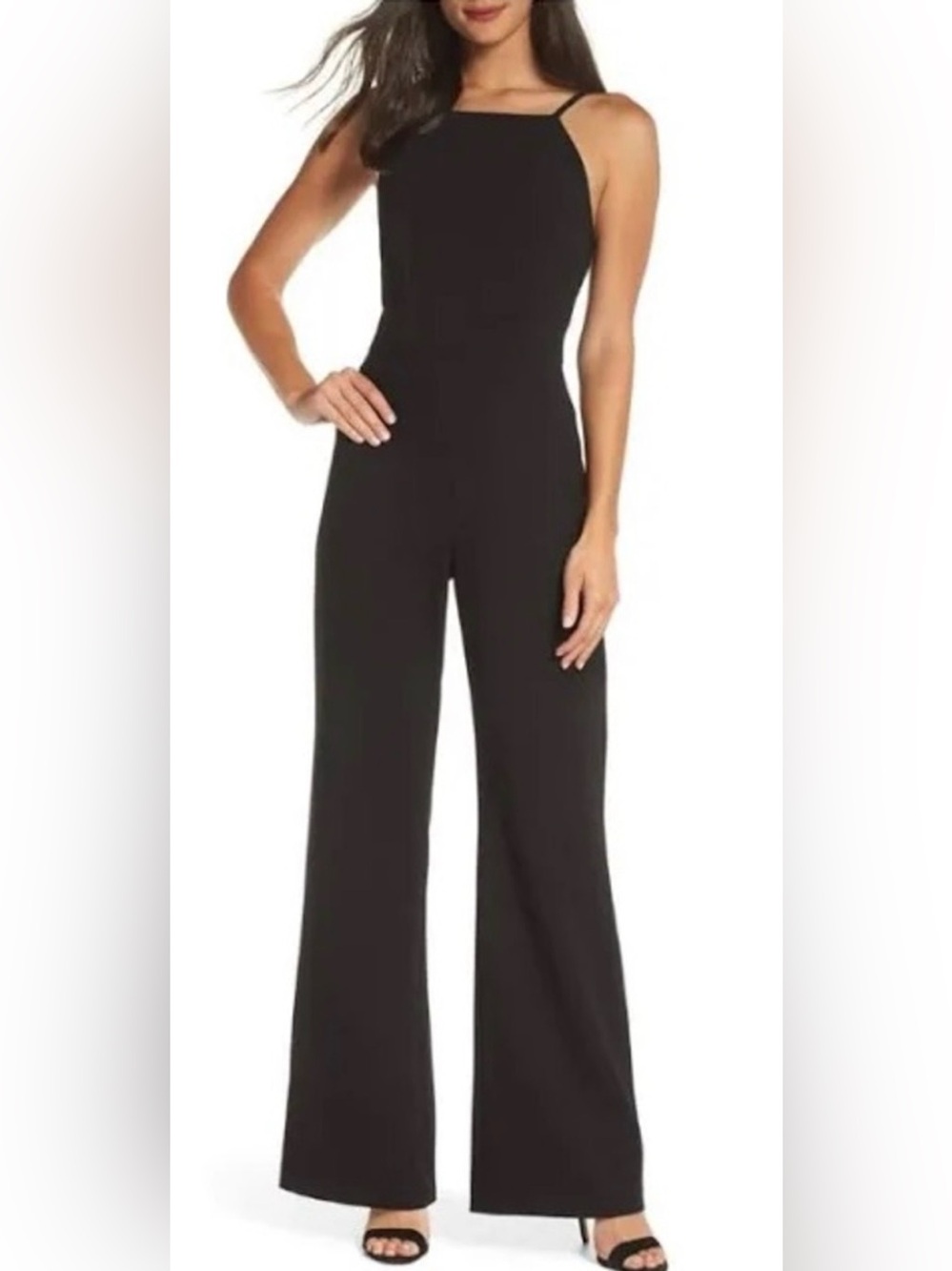 French Connection Black Square-Neck Wide-Leg Jumpsuit